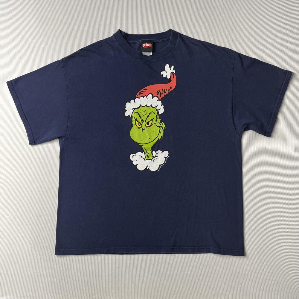 Vintage Delta Pro Weight Shirt Mens XL Blue Grinch Santa Graphic Tee Dr. Seuss